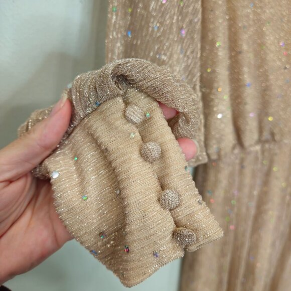 Baltic Born Pink Champagne Sheer Metallic Glitter Sparkle Maxi Gown Dress XS - Picture 4 of 11